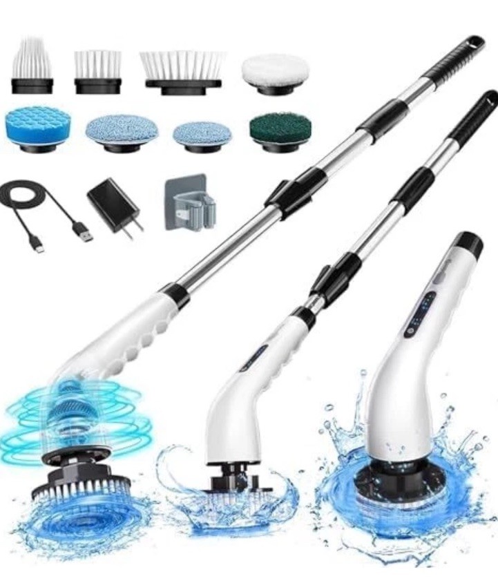 Electric Spin Scrubber, Cordless Cleaning Brush with 8 Replaceable Brush Heads