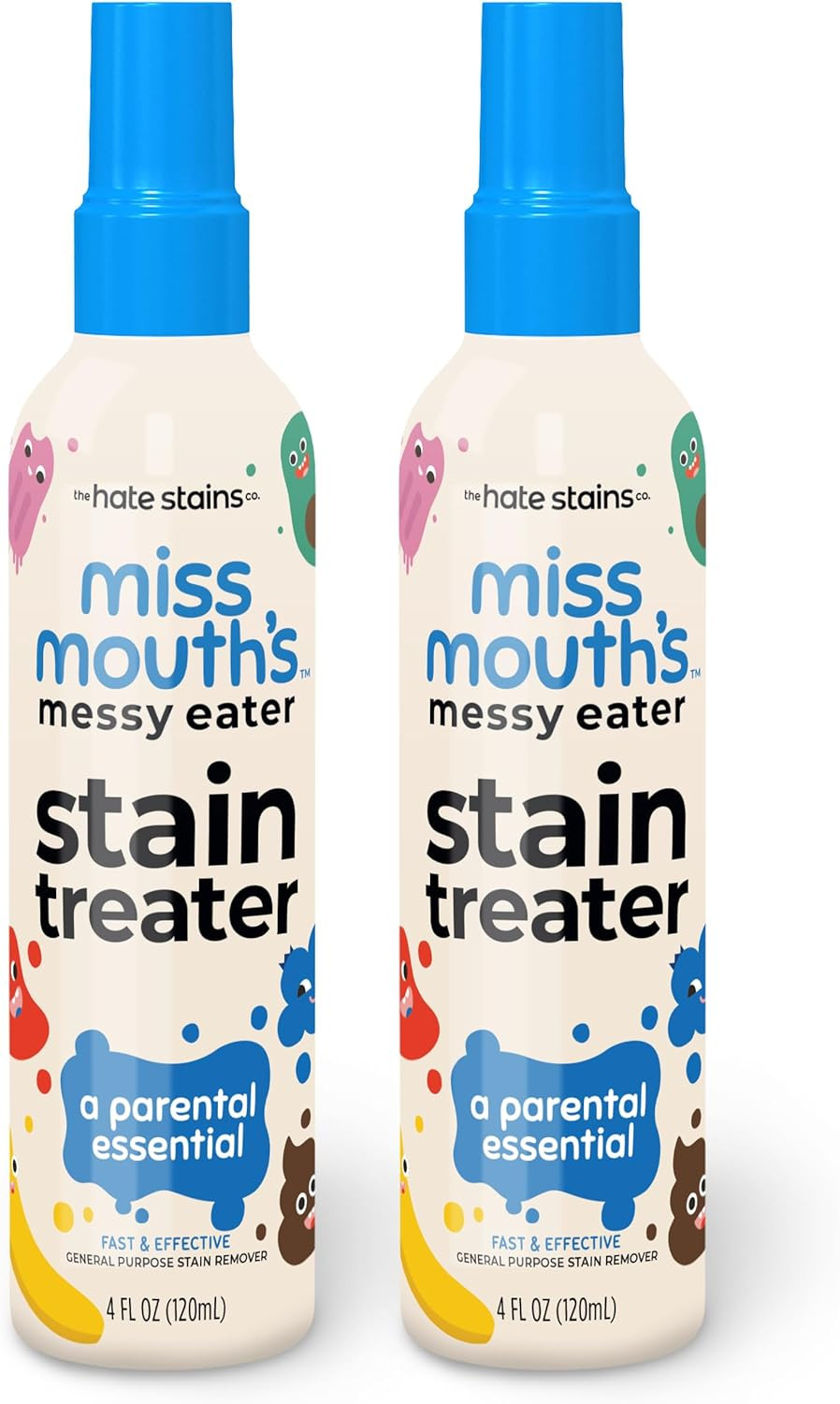 2 Pack Miss Mouth’s Stain Treater Spray 4oz – Baby Safe Remover for Food & Fabri