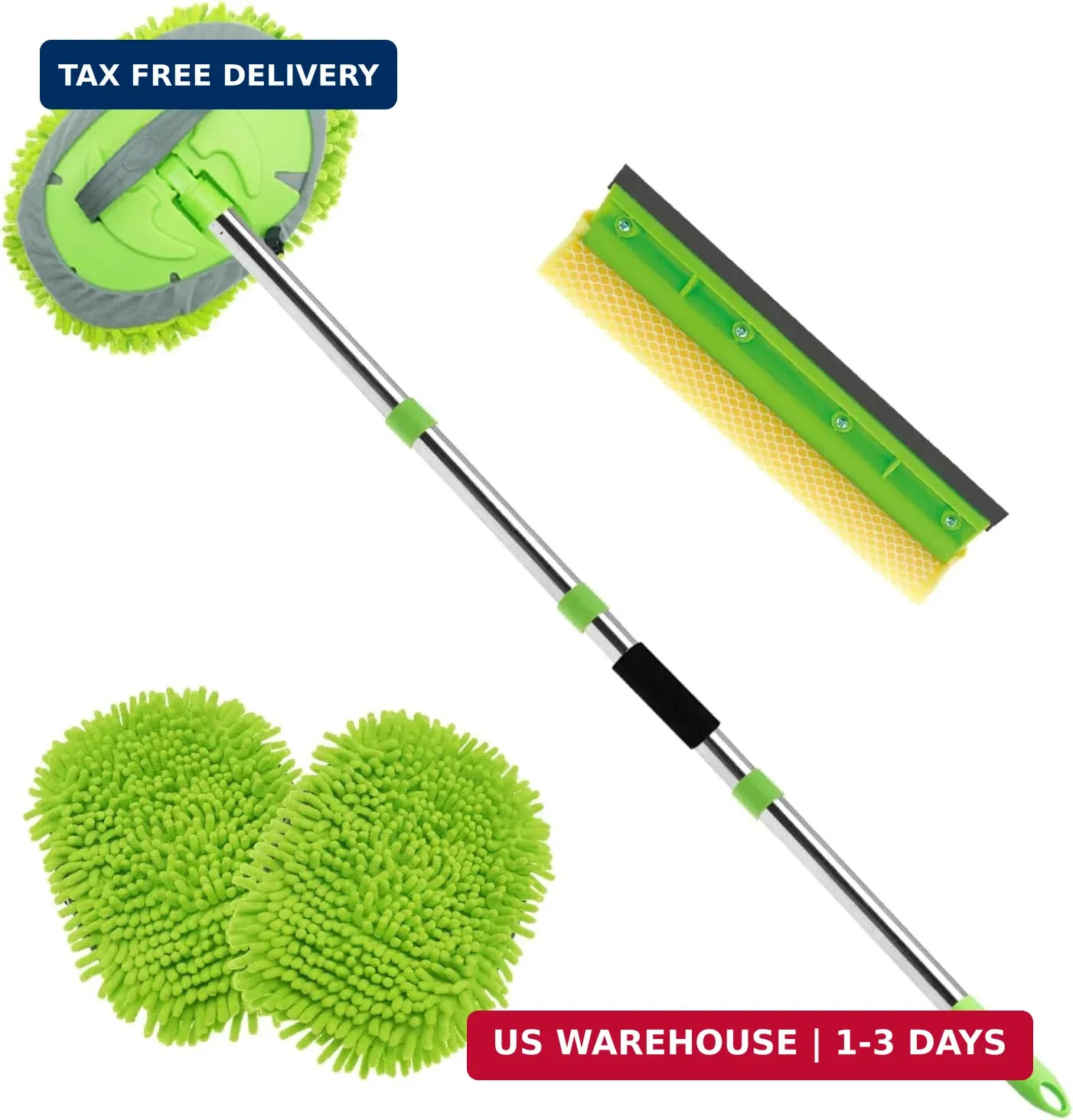 62″ Car Wash Brush Kit Mitt Mop Sponge with Long Handle, Chenille Microfiber Car