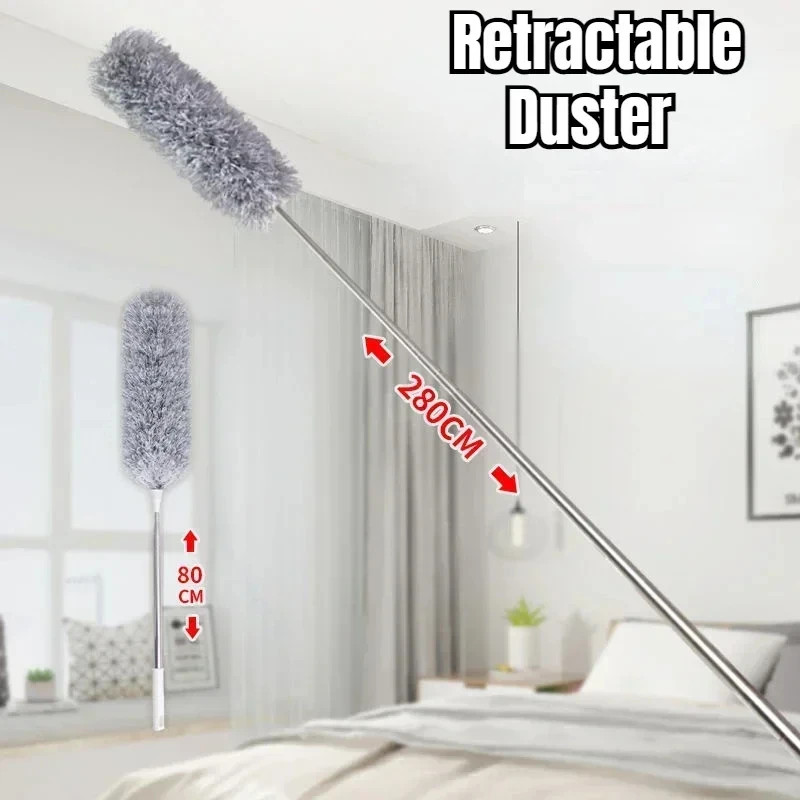 Retractable Duster Stainless Steel 2.8M Longhandle Dusting Chicken Dust Tools Ca
