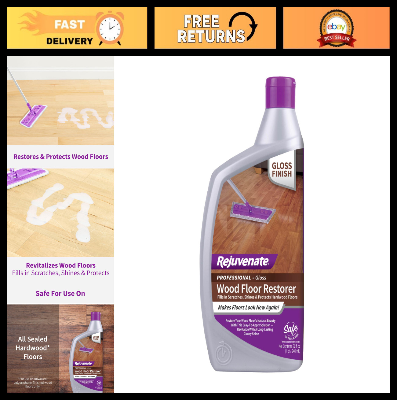 Wood Floor Restorer – Fills Scratches, Shines & Protects – 32 oz High Gloss Fini