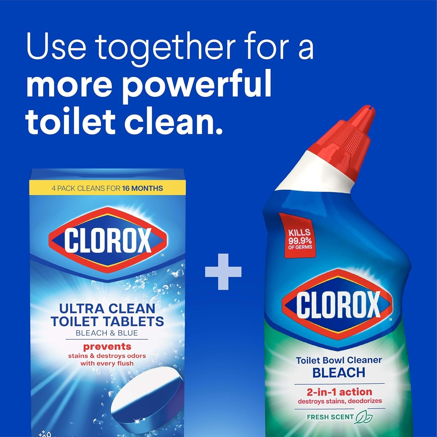 Ultra Clean Toilet Tablets: Bleach & Blue for Long-Lasting Freshness, 2 Count