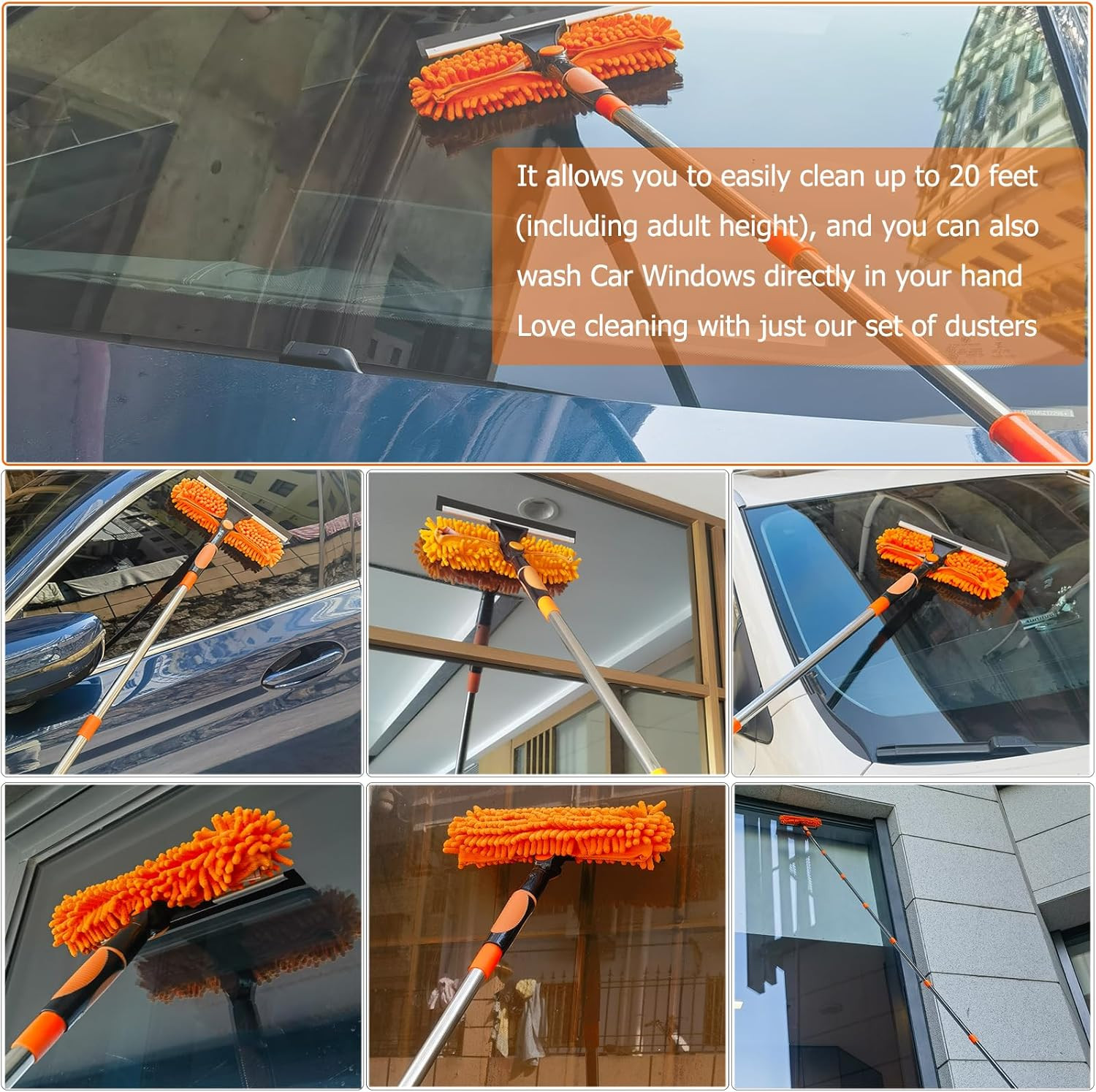 20Ft High Reach Duster Kit Extension Pole Window Cleaner Ceiling Duster