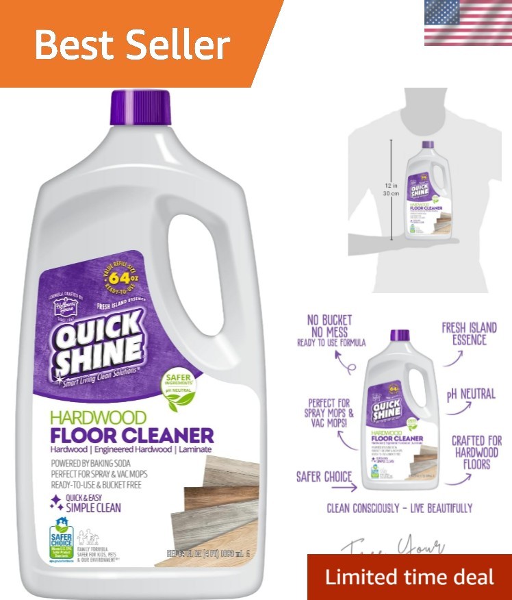 64oz Hardwood Floor Cleaner – Plant-Based, Streak-Free, No Rinse – Safe for Kids