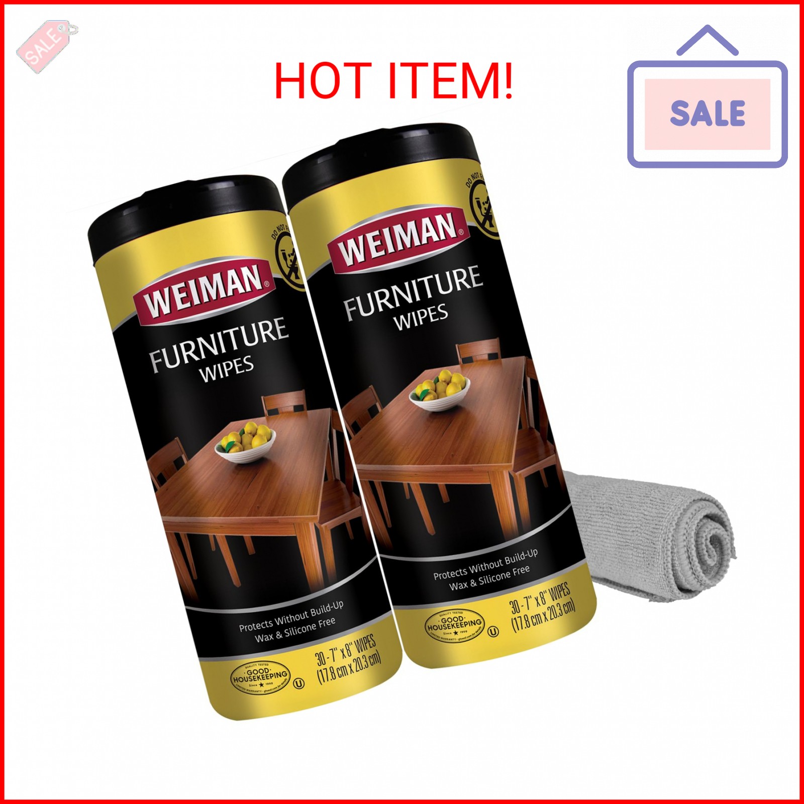 Weiman Wood Cleaner and Polish Wipes – Clean, Polish & Protect Wood Furniture, 3