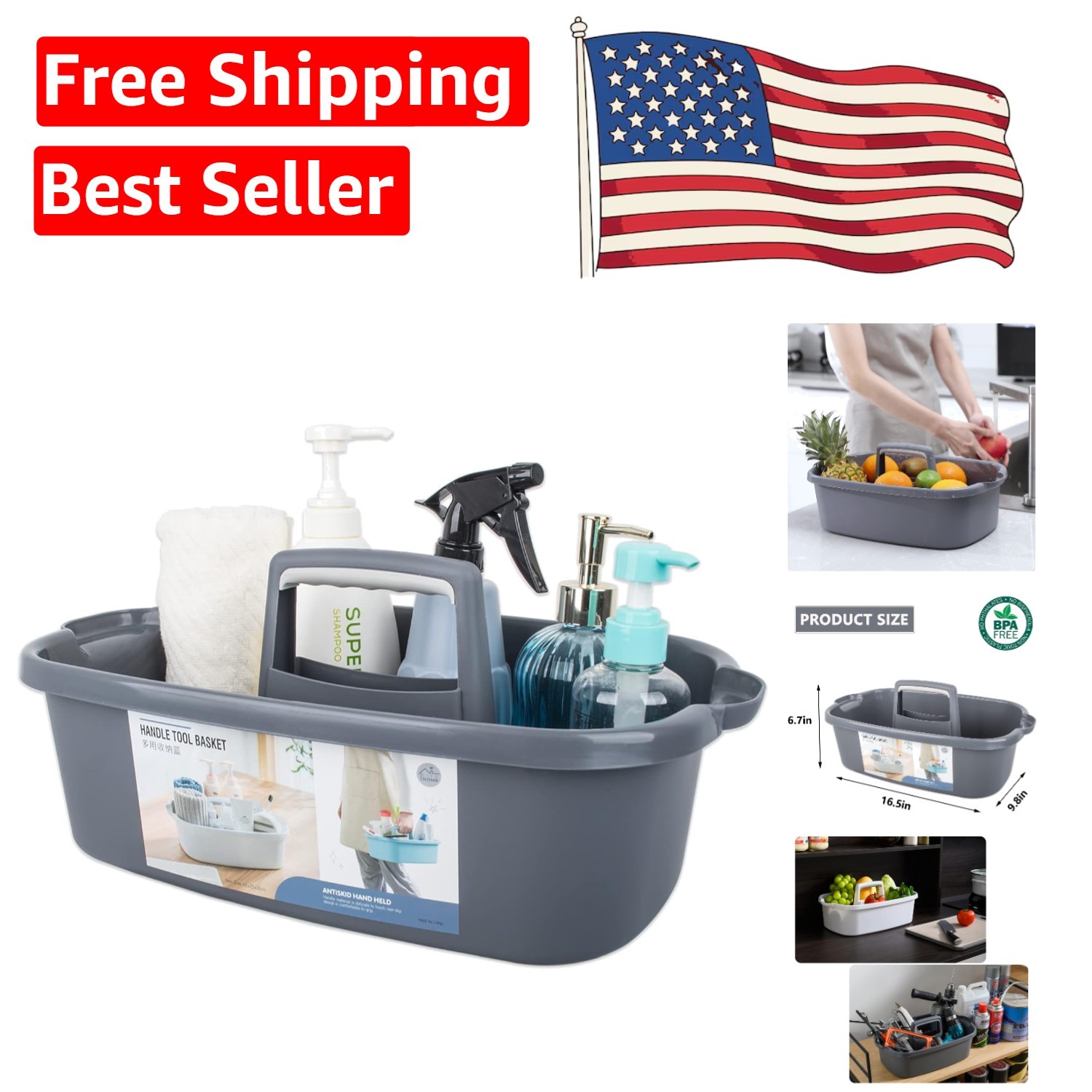 Dark Gray Lightweight Cleaning Caddy – Spacious Organizer for Kitchen & Bath