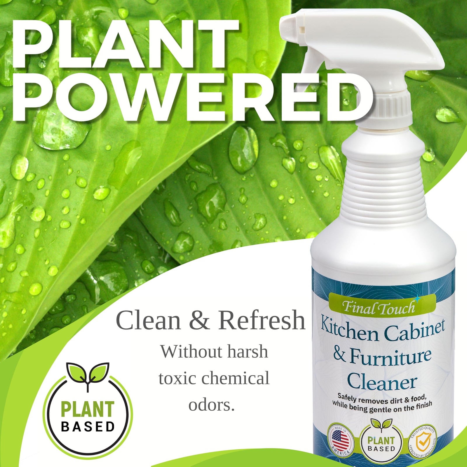 Final Touch Kitchen Cabinet Cleaner – Plant Based Cleaner Solution, Safe on P…