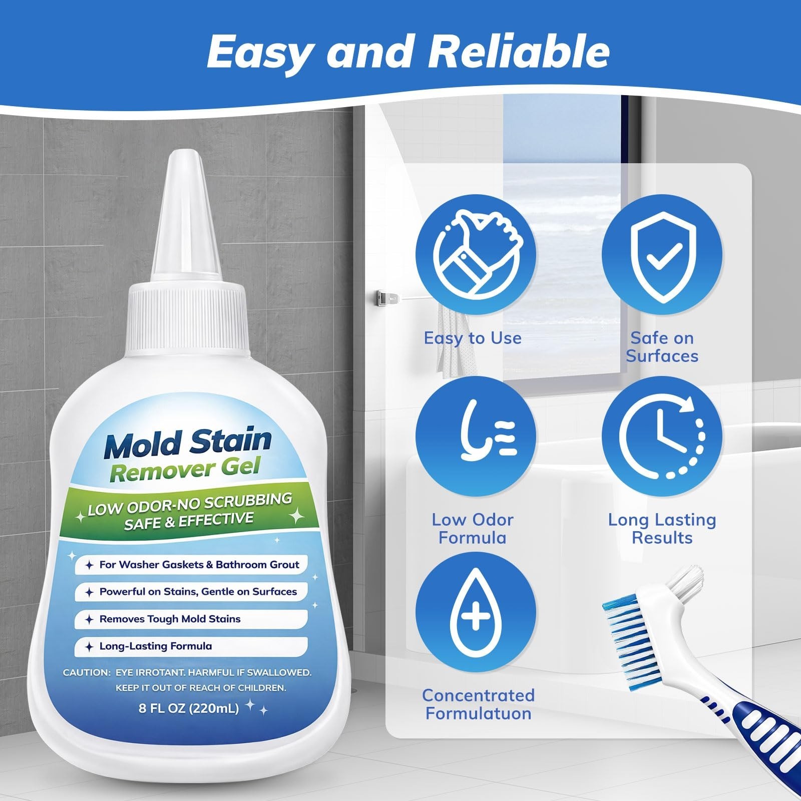 Mold Stain Remover Gel for Washing Machines & Bathrooms – Low Odor, Safe for Gro