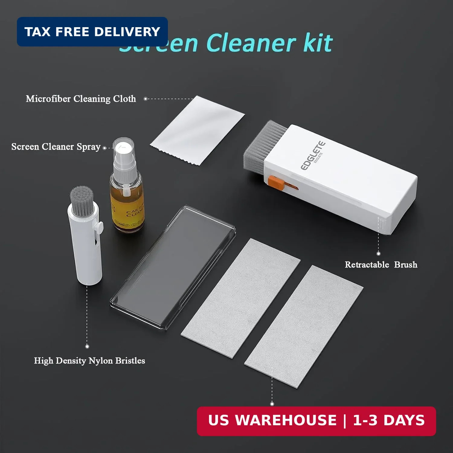 Edglete Car Screen Cleaner Spray and Wipe, Car Interior Cleaner Detailing Kit Sc