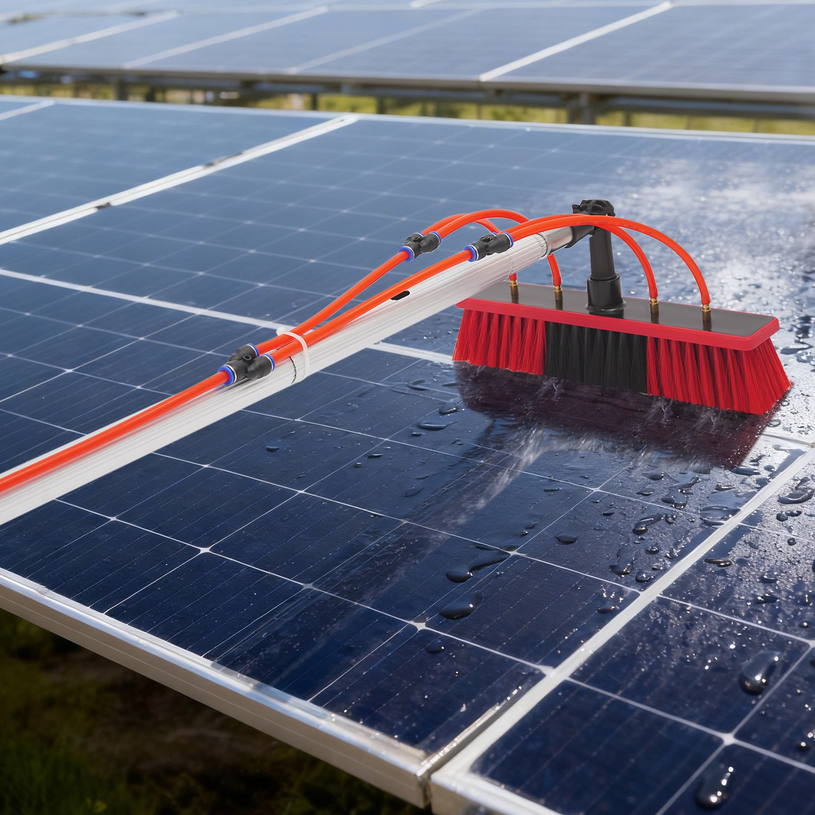 Solar Panel Cleaning Brush Kit 13ft Telescopic Pole W/Water Fed Brush For Window