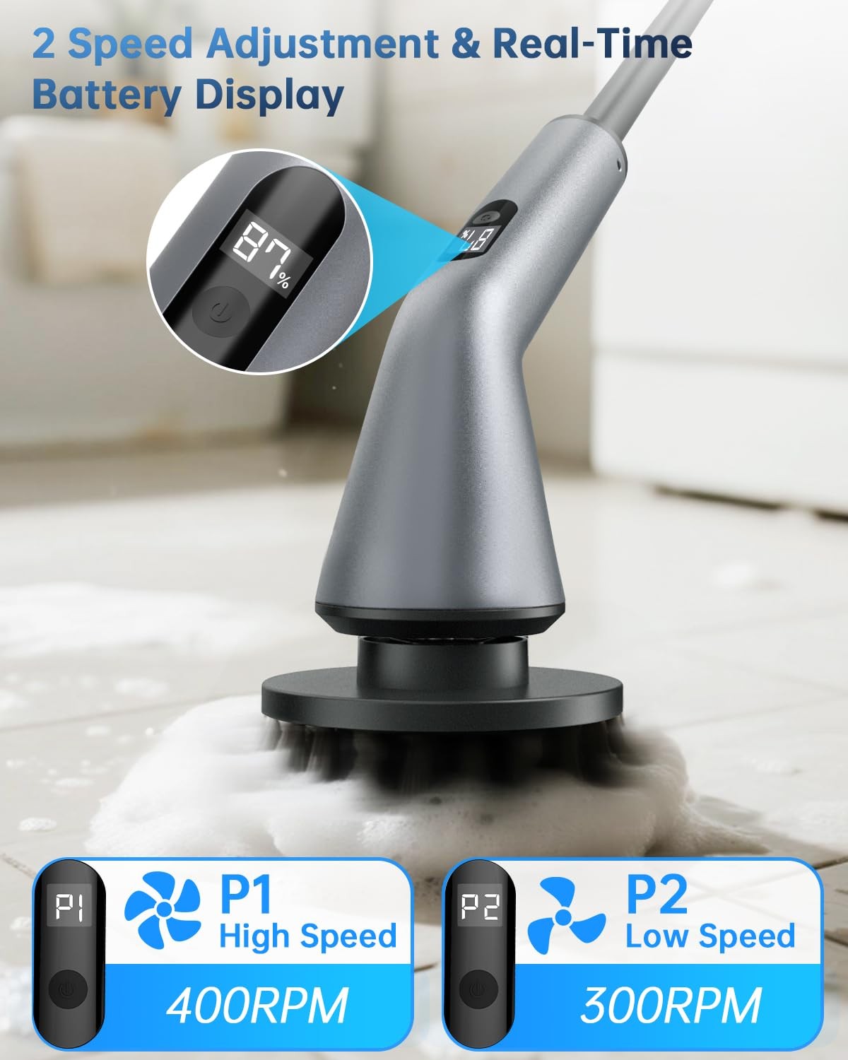 Spin Scrubber, IPX7 Waterproof 2-Speed, Extendable Long Handle Cordless Clean…