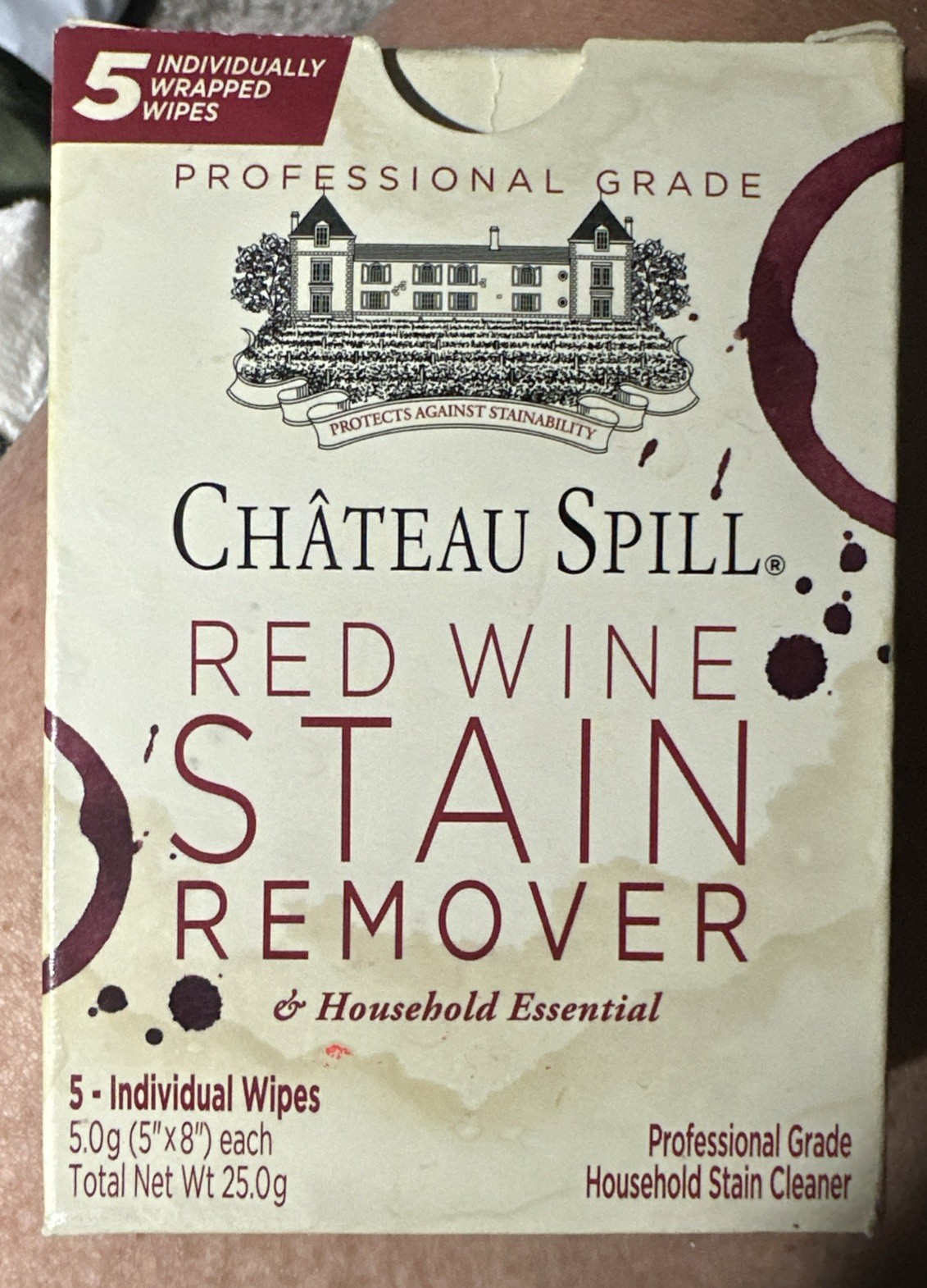 Chateau Spill Red Wine Stain Remover Wipes Towelettes, 5 Individual Wipes NEW!