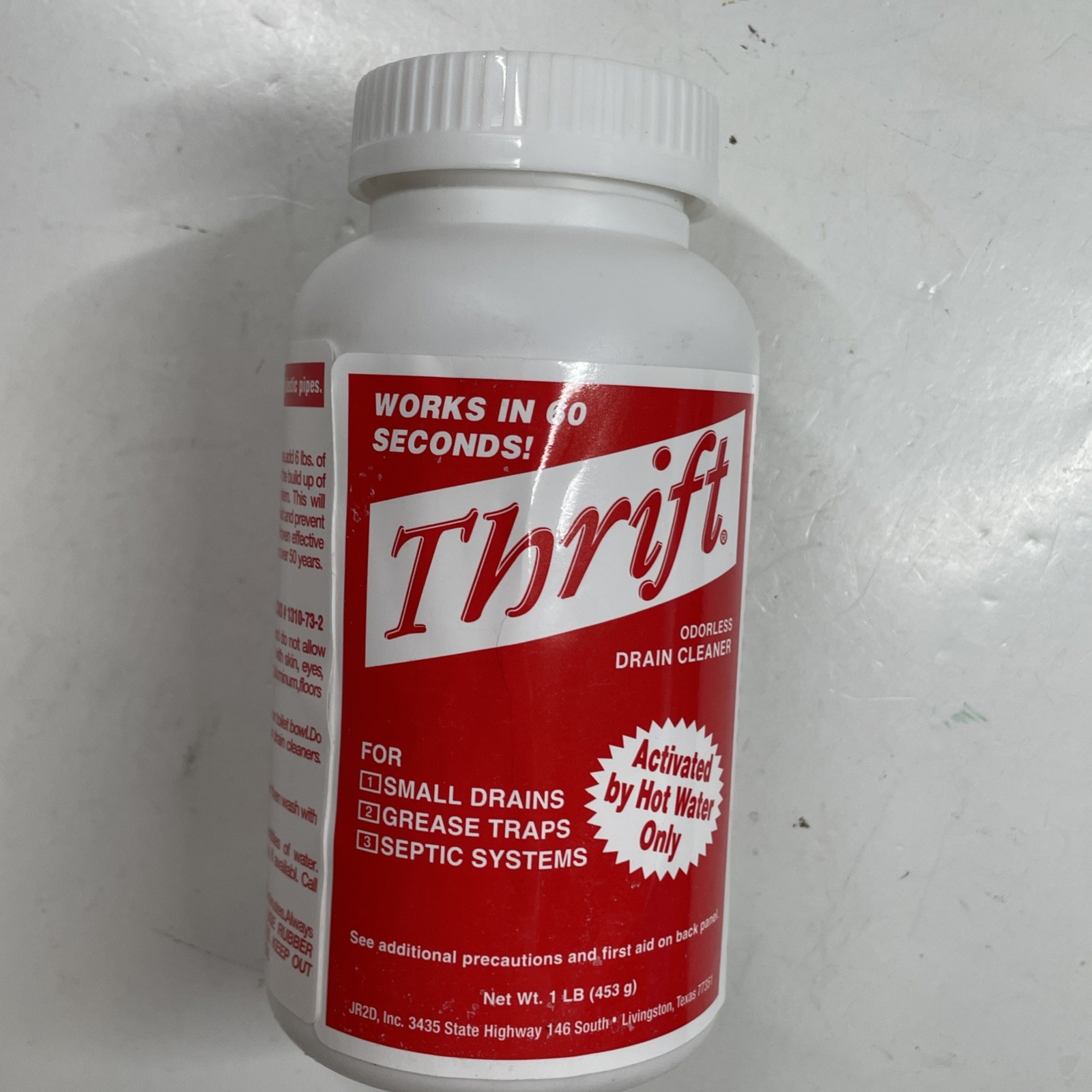 Thrift T-100 Odorless Drain Cleaner, Small Drains Grease Traps Septic Tank, 1 lb