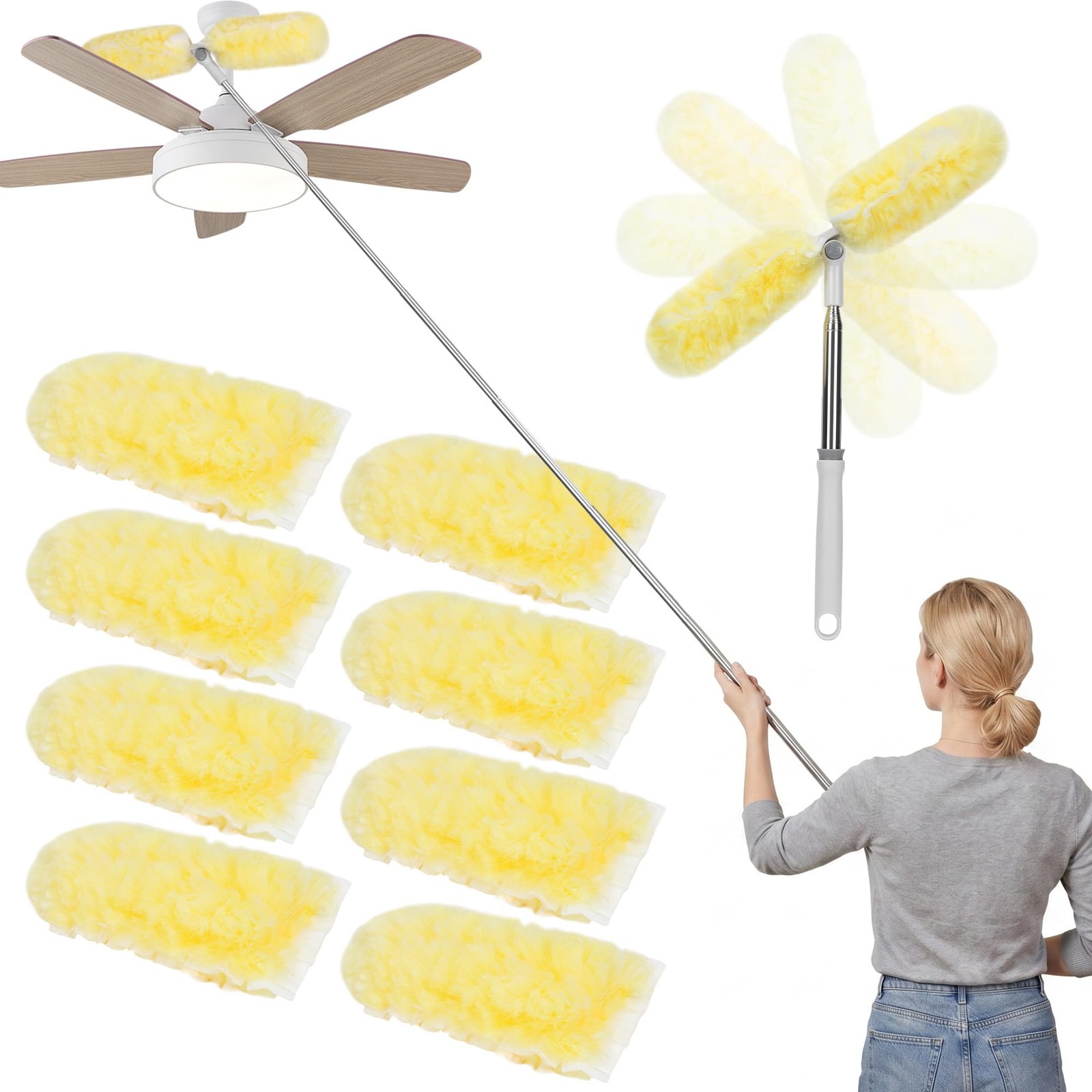Dual Head Duster with Extended Handle 6 ft, Lockable Extendable Duster Kit wi…