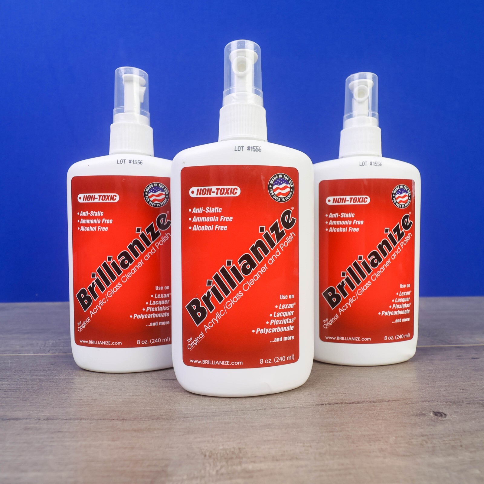 Brillianize Plastic Glass Cleaner Polish Acrylic 8oz(240ML) Bottle- Lot of 3 New