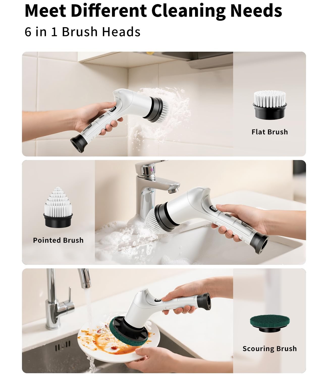 Spin Scrubber, Cordless Household Cleaning Brush with 6 Replaceable Heads, 3 …