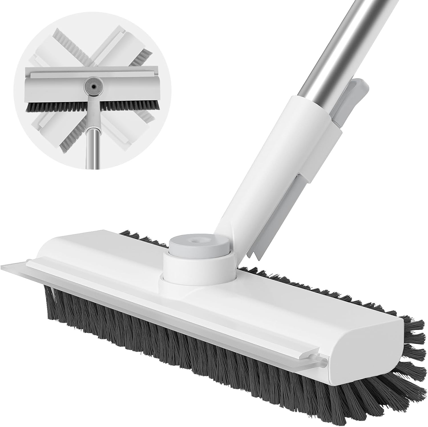 Floor Scrub Brush with Long Handle, 3 in 1 Scrape and Heavy-Duty Stiff Bristl…