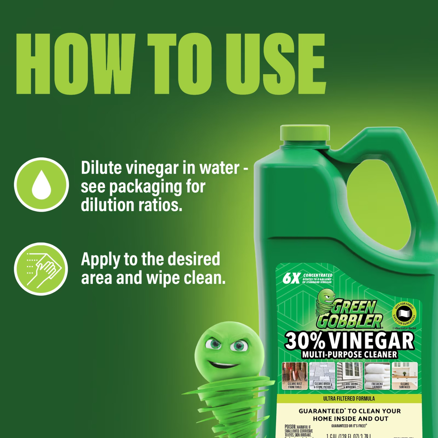 Green Gobbler 30% Concentrated Vinegar Multi-Purpose Cleaner 1Gal Home & Outdoor