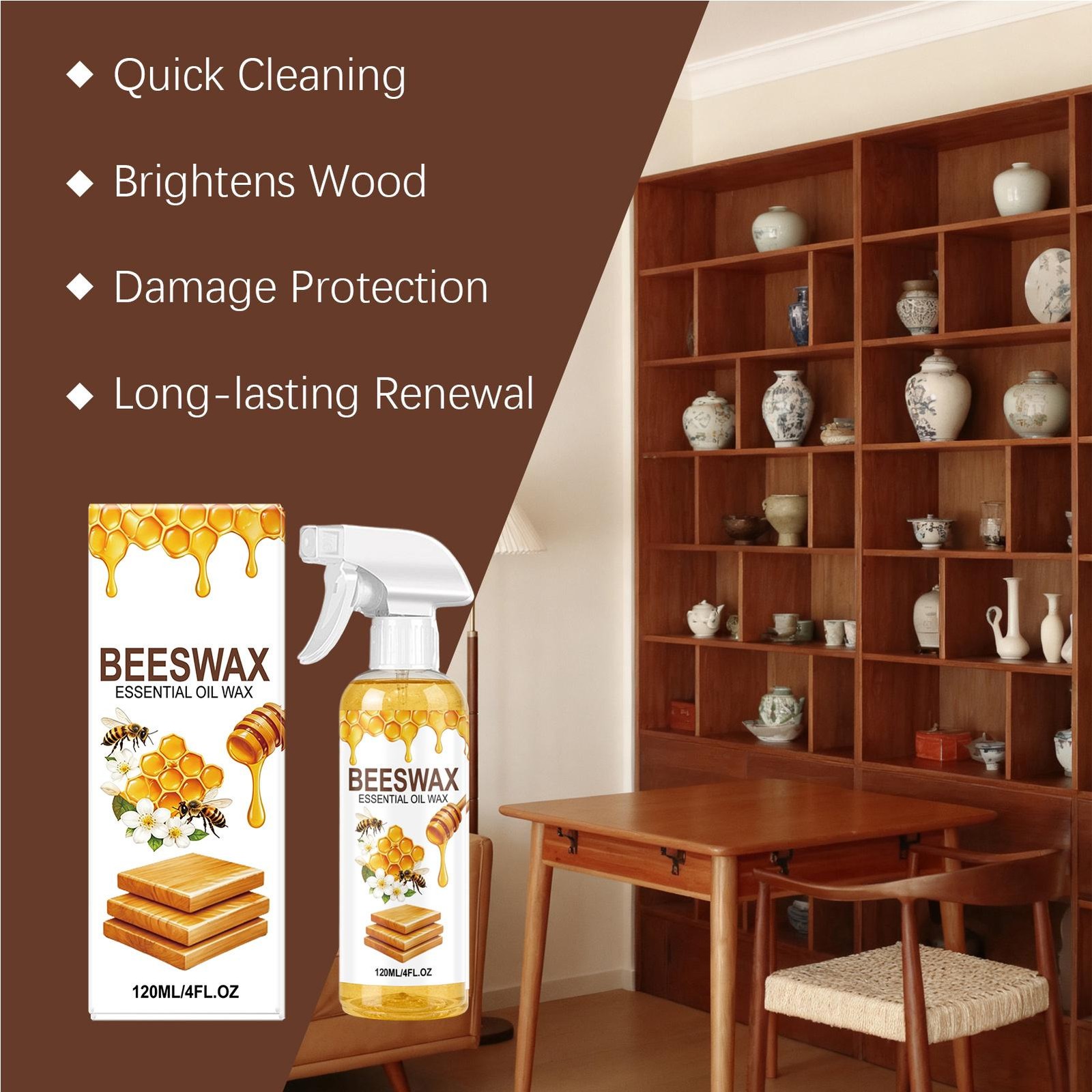 Beeswax Spray Essential Oil Wax,Multi-Purpose Furniture Polish,Wood Care Spray