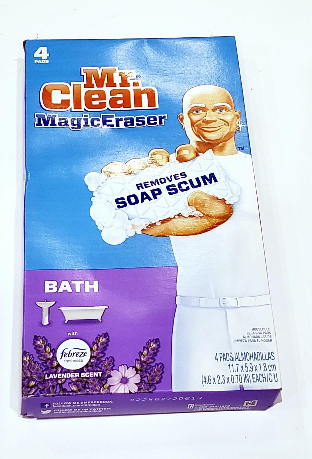 Mr. Clean Magic Eraser Bath White Scouring Pad removes soap scum Lavender Scent