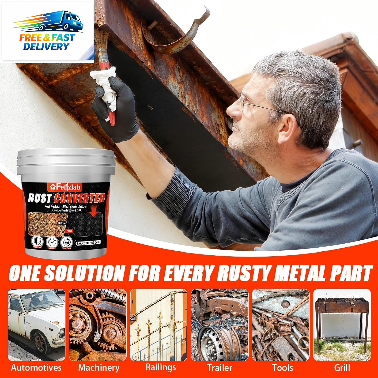 2-In-1 Rust Converter & Metal Primer, 35 Floz Automotive Rust Remover Paint for