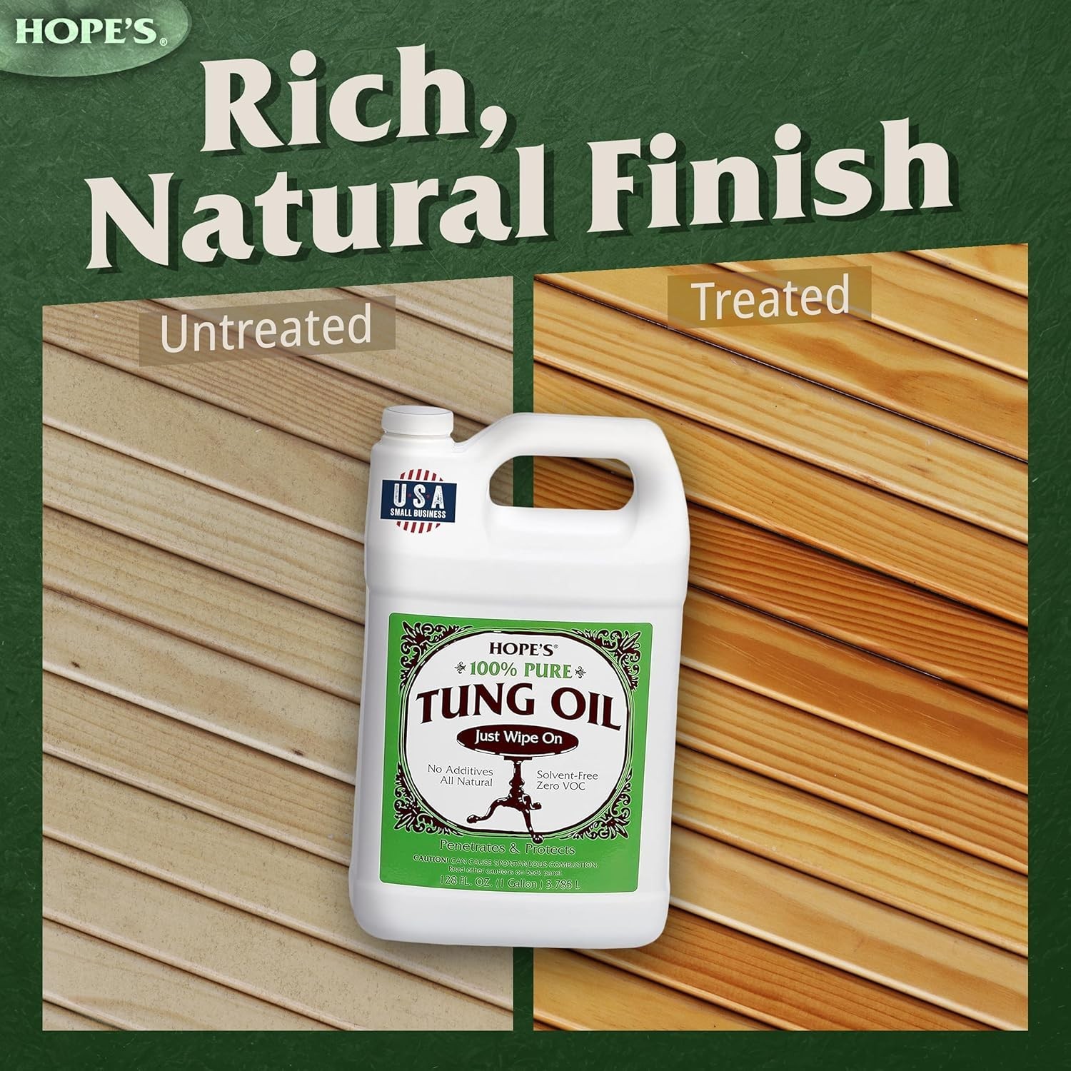 100% Pure Tung Oil, Food Safe, Waterproof Natural Wood Finish and Sealer for…