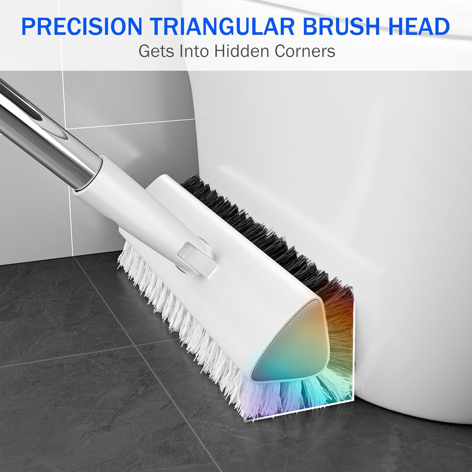 Grout Brush with Long Heavy Duty Handle, 180° Swivel Floor Scrub Brush, V-Shaped