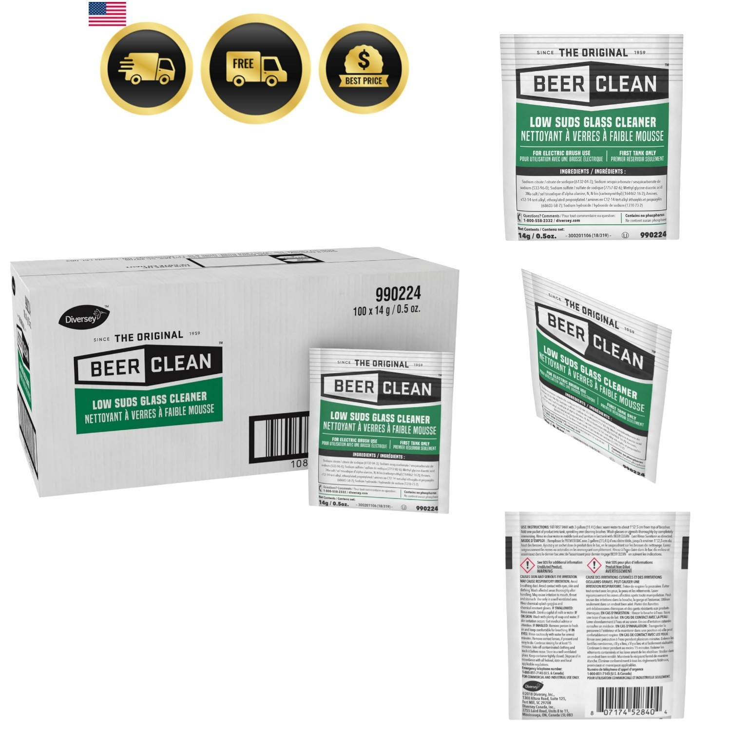 BEER CLEAN 990224 Low Suds Glass Cleaner, Restaurant Barware & Glassware Clea…
