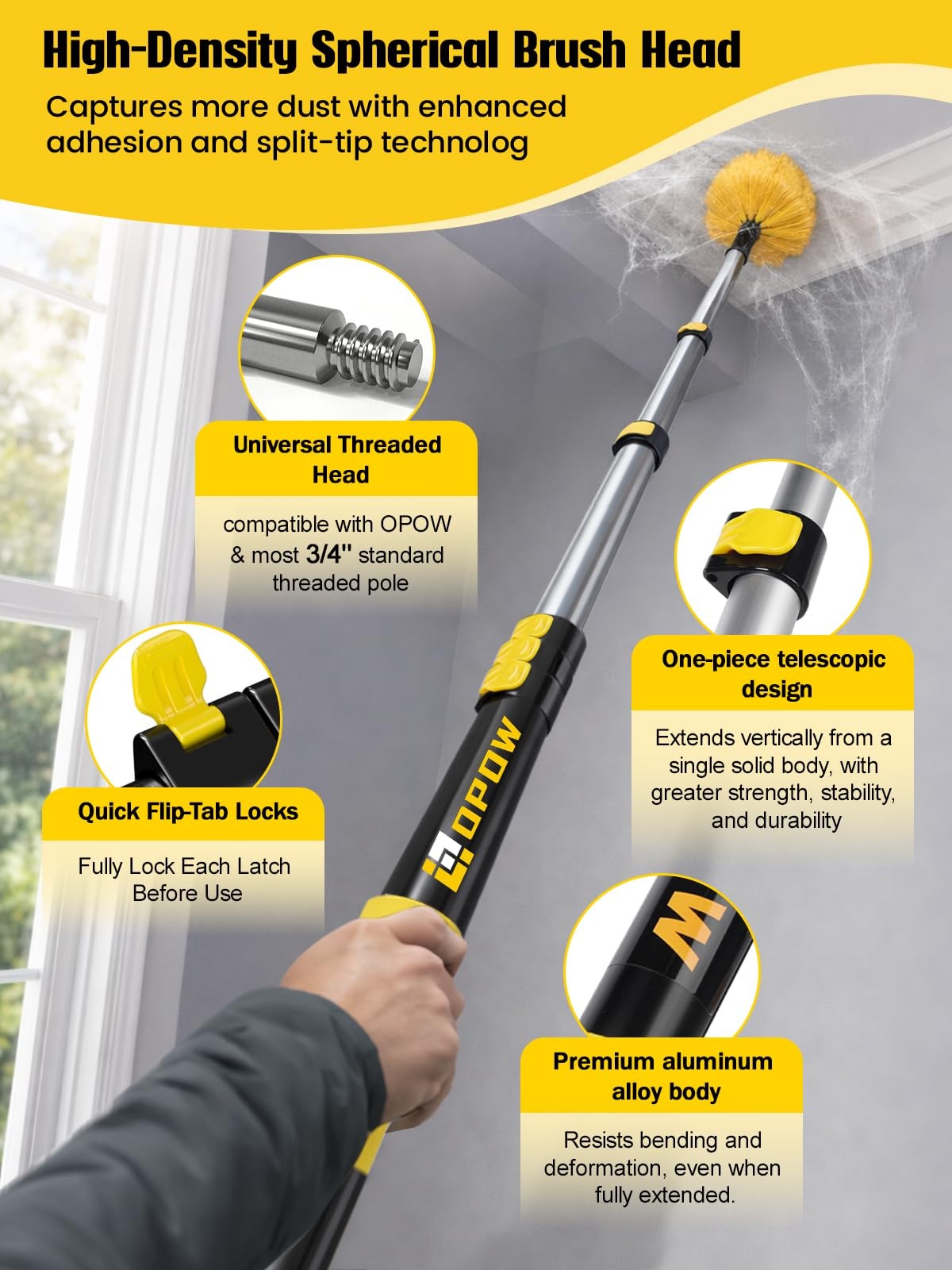 6-24ft Cobweb Duster with Extension Pole, 32ft High Reach Spider Brush, Alumi…