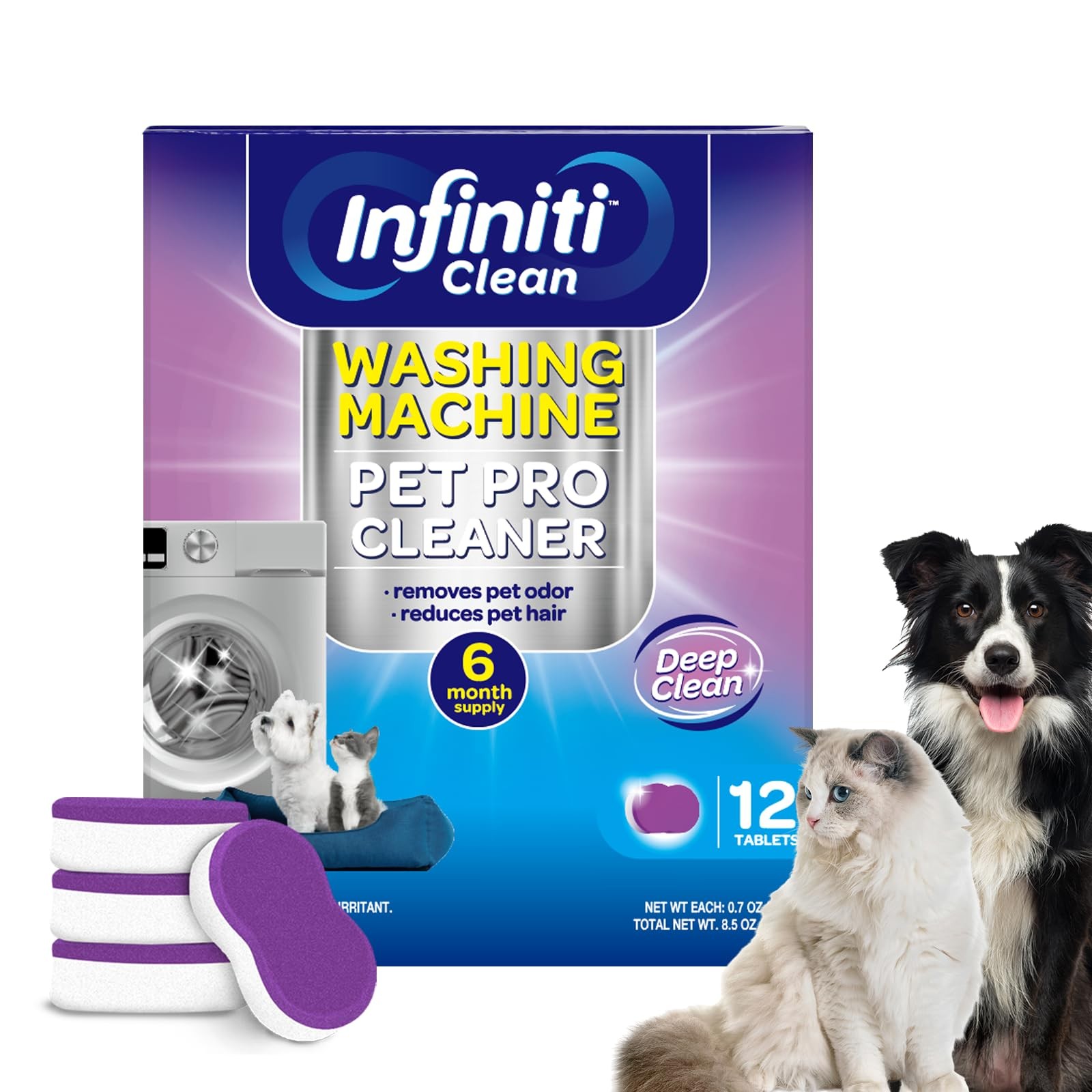 Washing Machine Cleaner Tablets 12 Pack, Formulated for Pet Owners, 8.5oz Was…