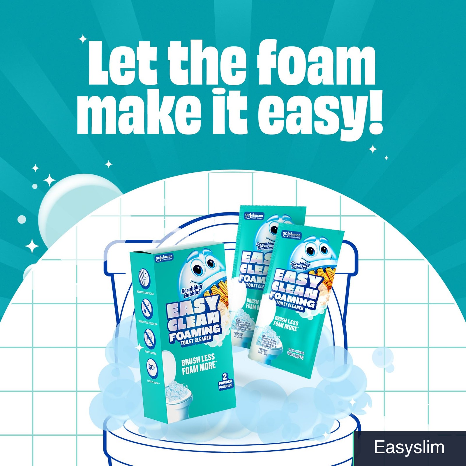 Toilet Bowl Cleaner 5 Pack Powder Pouches Foaming Limescale Stain Removal
