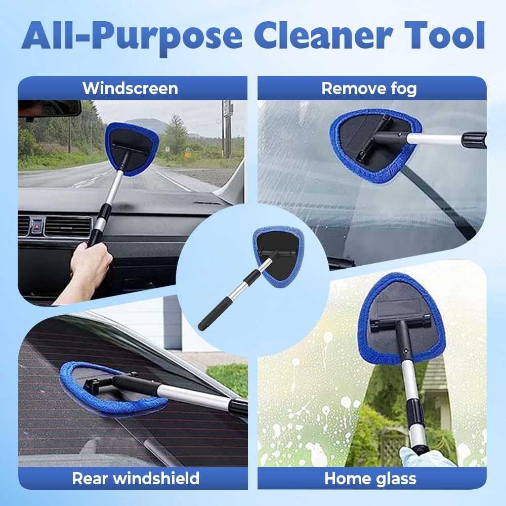 Car Windshield Cleaning Tool, Microfiber Wand Window Cleaner Kit for Auto Glass