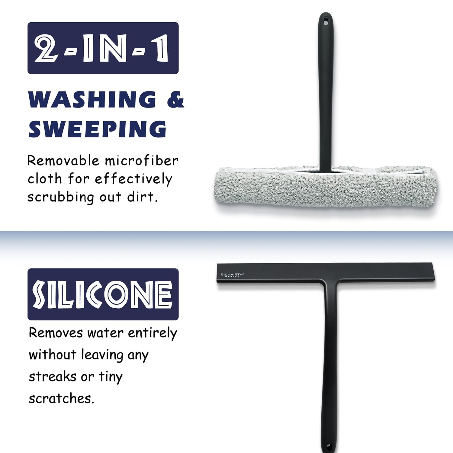 12 Inch Silicone Shower Squeegee for Glass Doors with Hook – Streak-Free Wind…