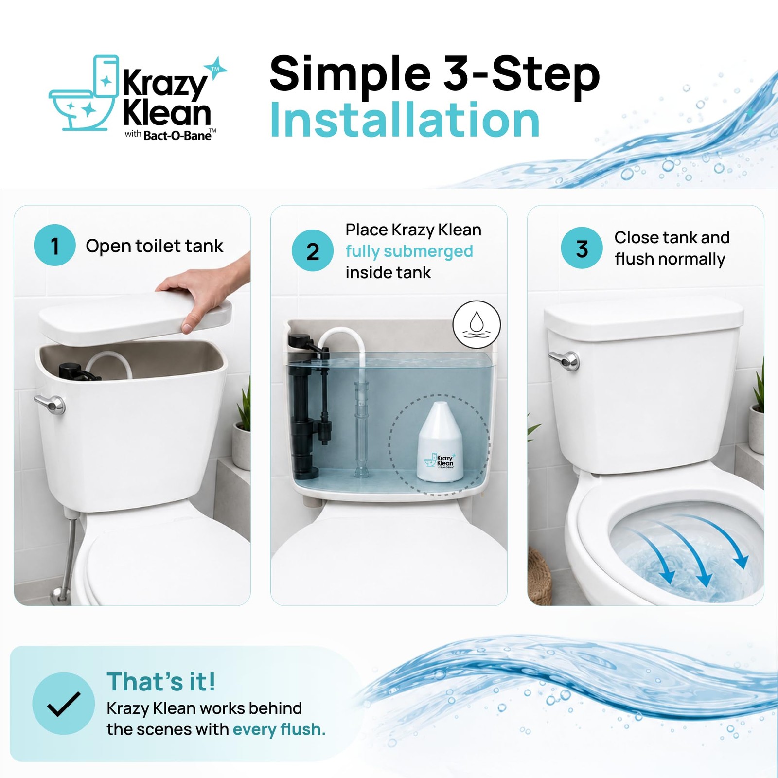 Krazy Klean Automatic Toilet Cleaner Continuous Flush Cleaning System Helps…