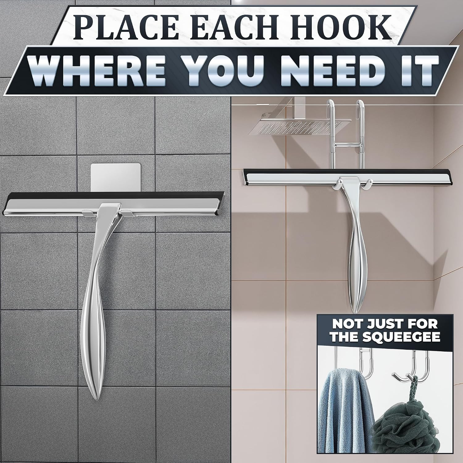 12″ Silver Shower Door Squeegee – Stainless Steel Shower Squeegee for Streak-Fre