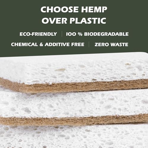 Isshah Plant-Based Kitchen Sponges, Eco-Friendly Sisal Hemp Scrubbers, 12 Count