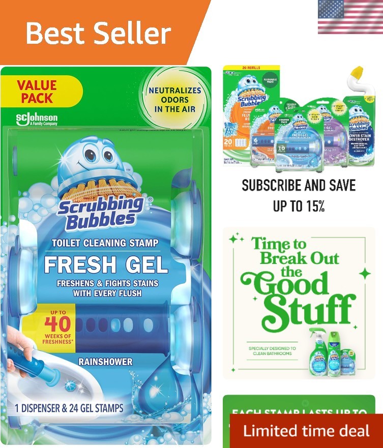 Effortless Toilet Freshening with 24 Gel Stamps, Rainshower Scented Cleanliness