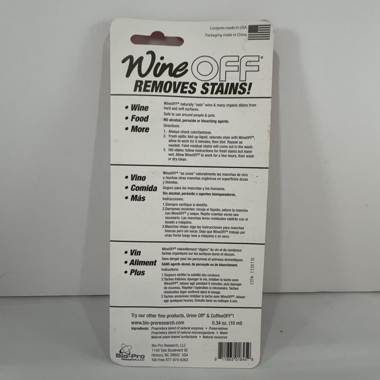 Wine Off Spot Remover Pen 0.34 Oz USDA Biobased Plant Based Stain Remover USA