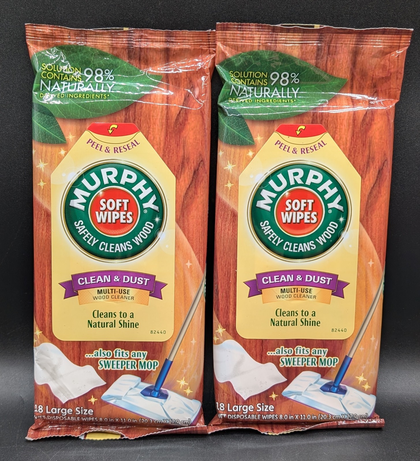 TWO Packs Murphy Soft Wipes Clean & Dust Multi-Use Wood Cleaner, SEALED, 18 Each