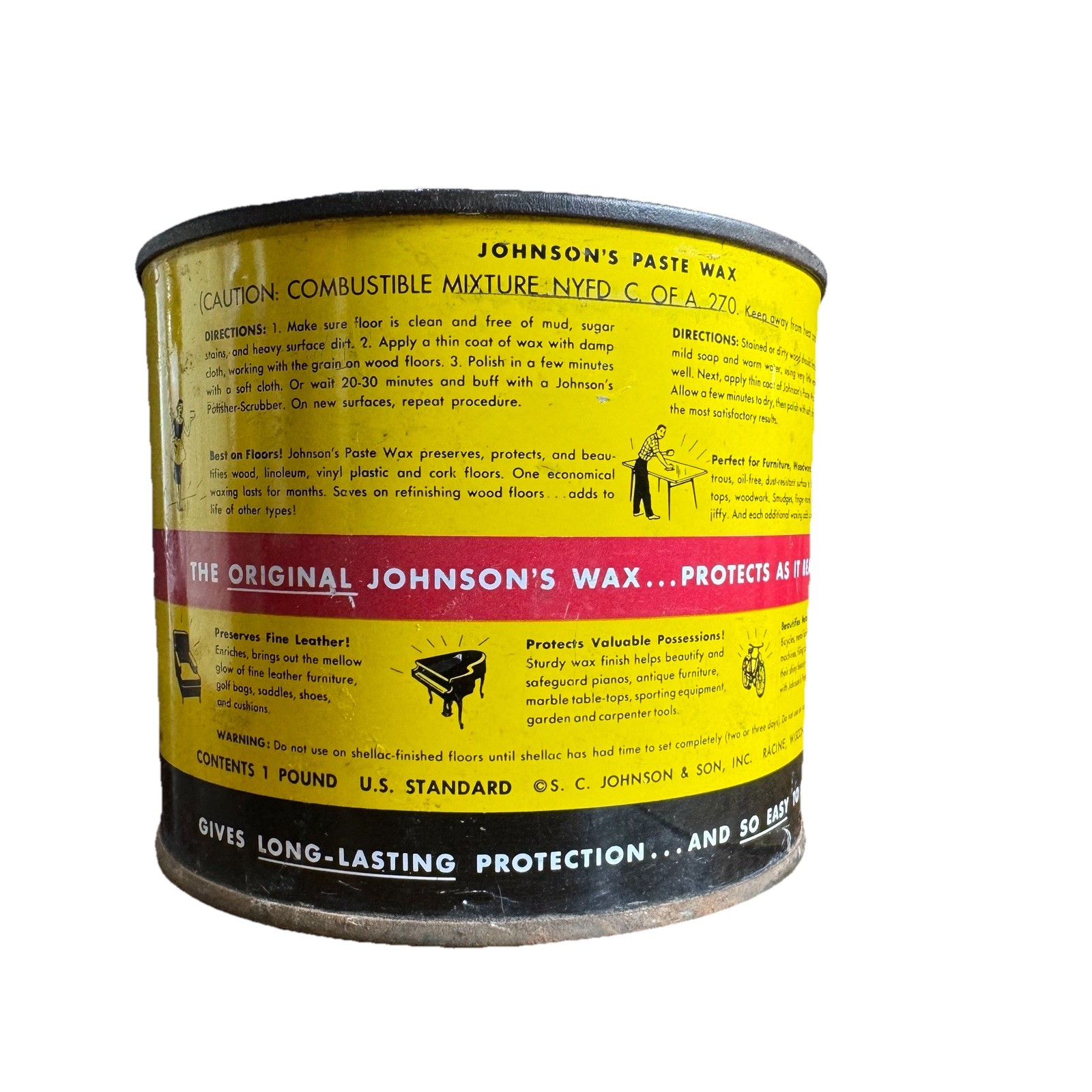 Vintage Johnson’s Paste Wax 1950s era Graphics Nice Tin And 1/2 Full Of Wax!