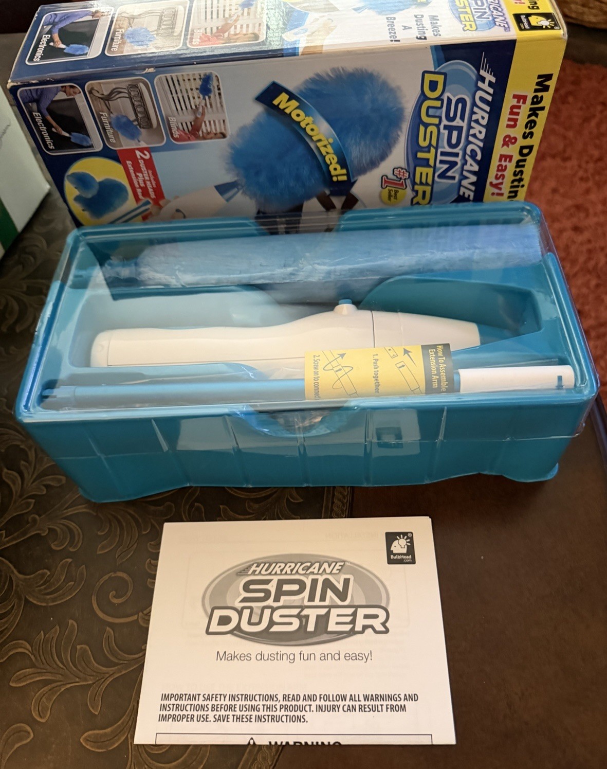 Hurricane Spin Duster Motorized Dust Wand w/3ft Extension For Ceiling Fans