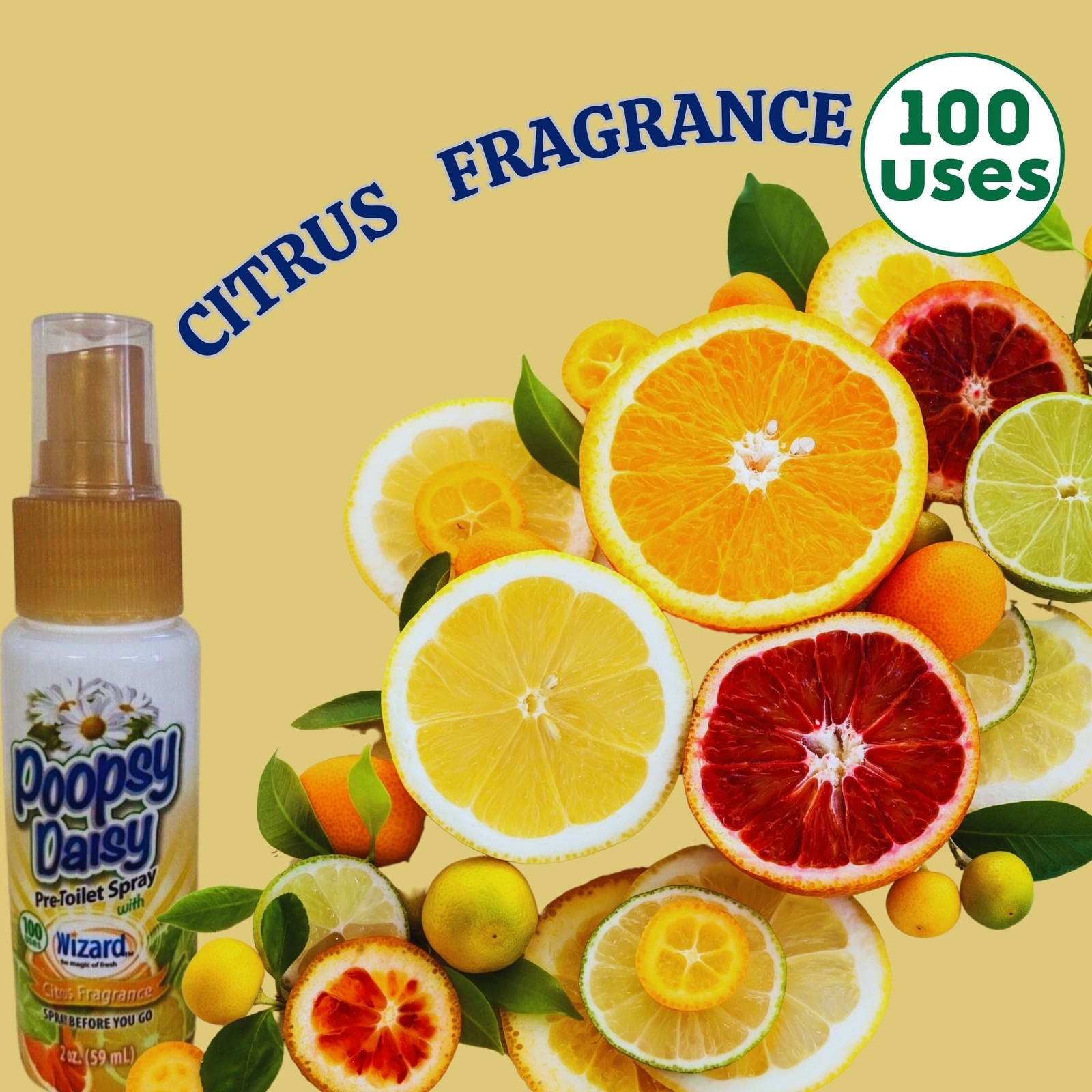 Poopsy Daisy Pre-Toilet Spray – Citrus Fragrance – 100 Uses, 2oz. (Pack of 3)