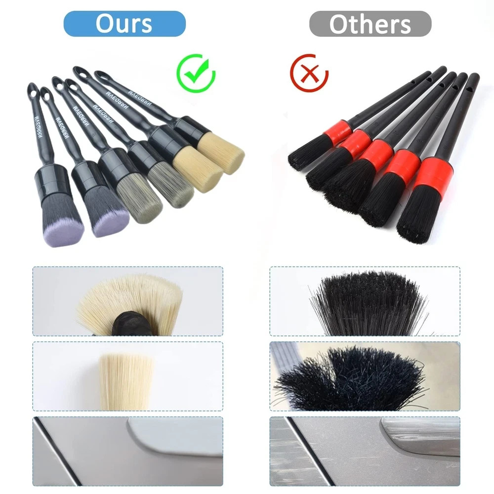 6pcs Car Detailing Brush Set – Boars Hair Soft Brushes for Interior/Exterior