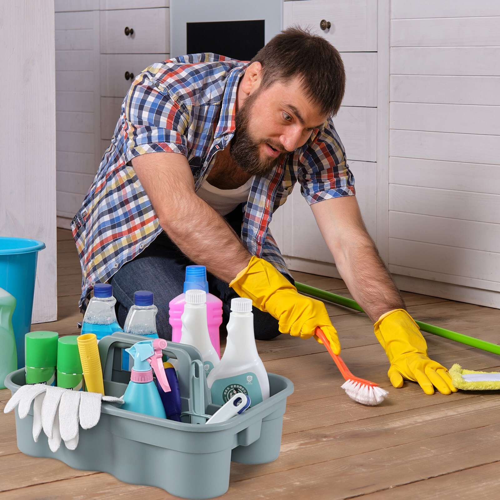 4/6-Packs Plastic Large Cleaning Caddy with Handle Commercial Tools Supply, Grey