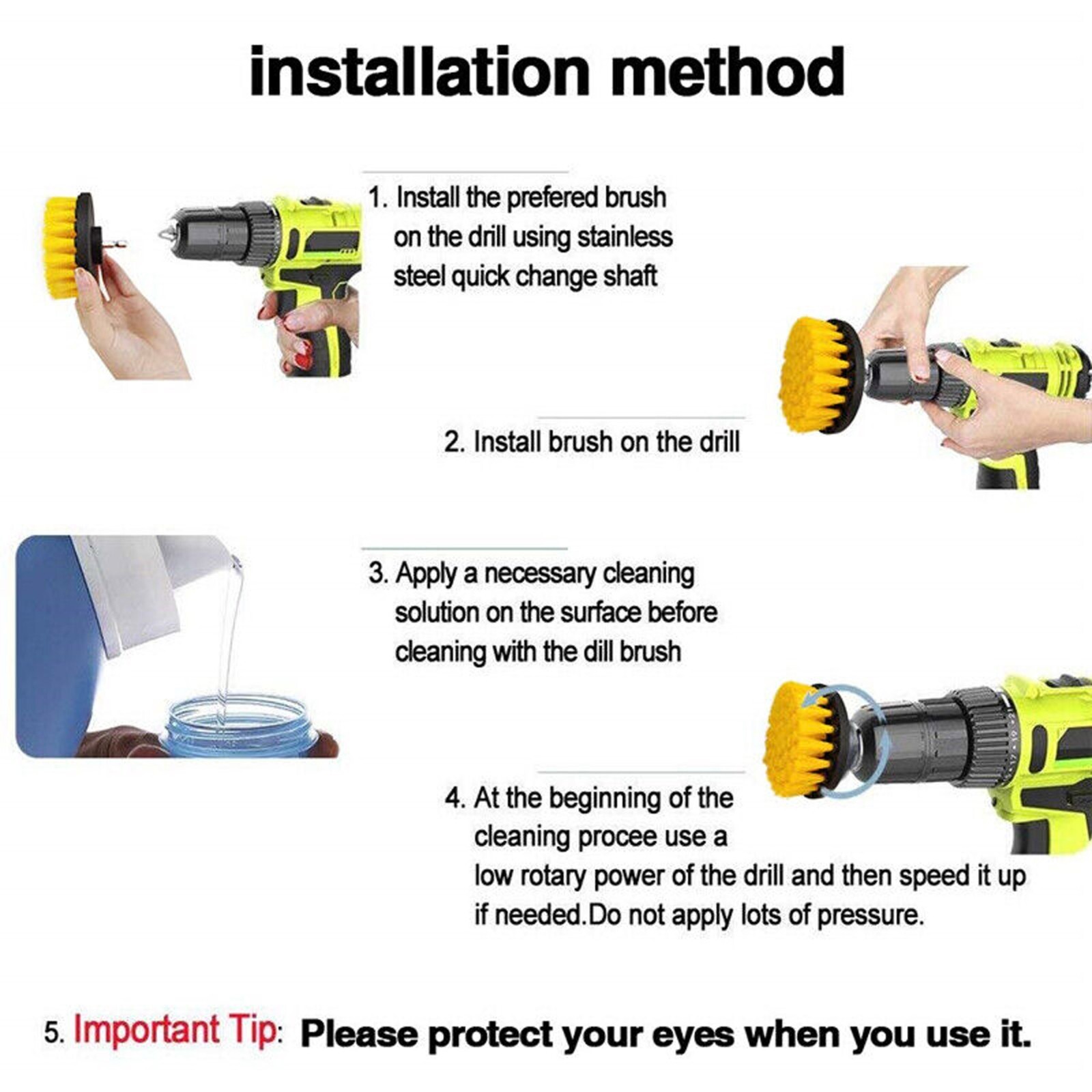 Drill Brushes Set 3pcs Tile Grout Power Scrubber Cleaner Spin Tub Shower Wall