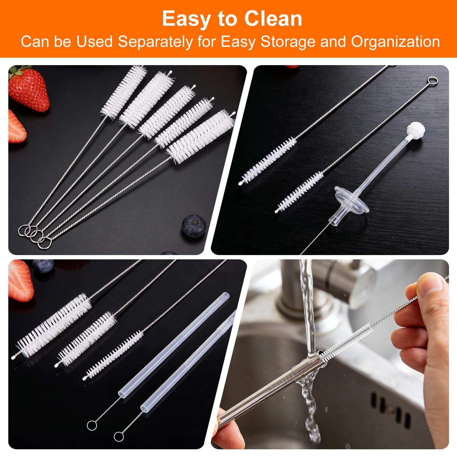 8 Inch Extra Long Straw Cleaner Brush Set, 10 Pack Reusable Straw Cleaning Br…