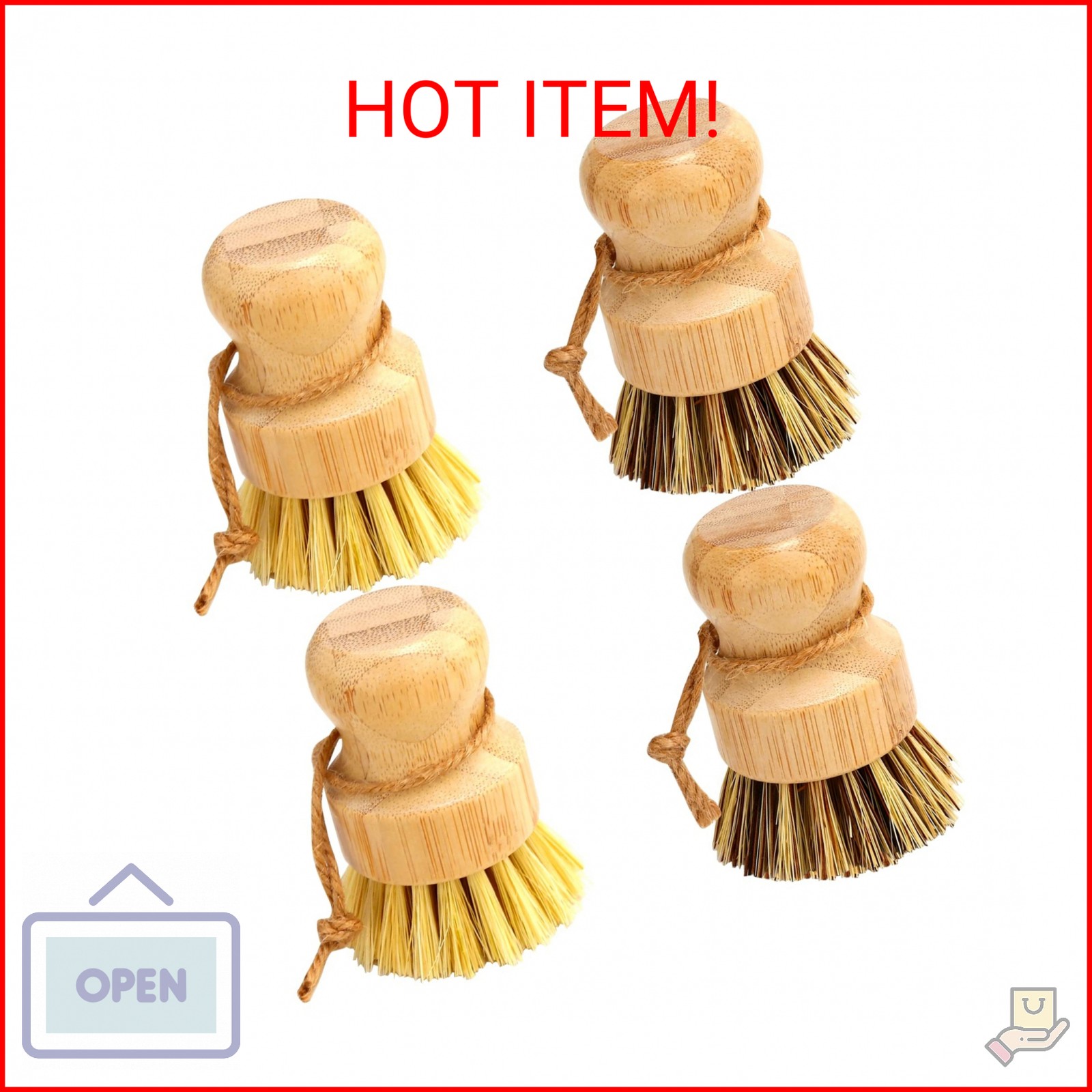 Bamboo Dish Brush Set, 4 Pcs Palm Wooden Dish Scrubber Brush, Dish Brushes, Dura