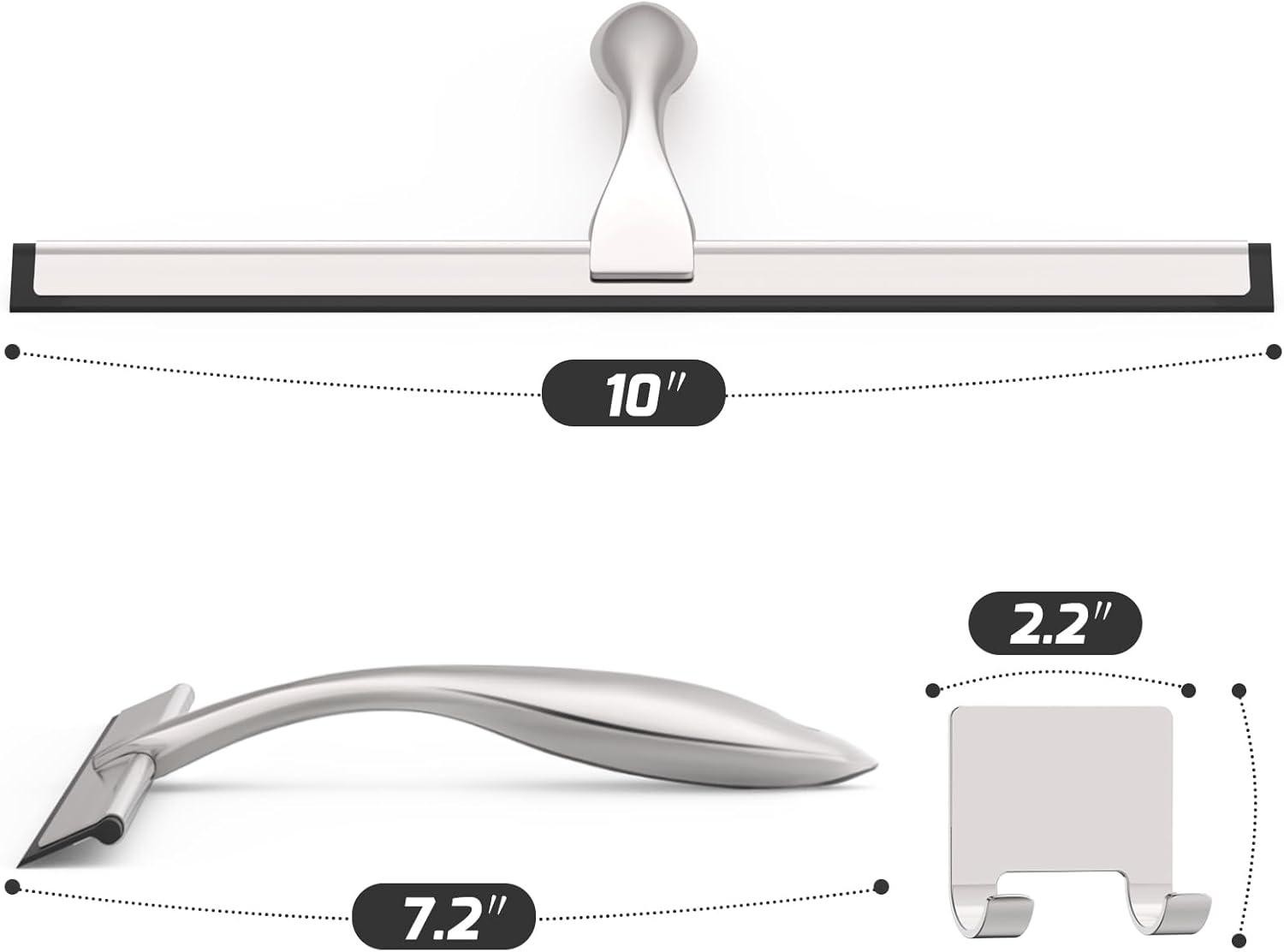 All-purpose Stainless Steel Shower Squeegee for Glass Doors with Adhesive Ho.