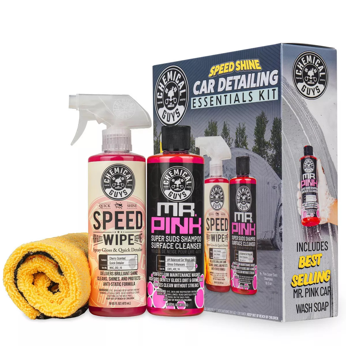 Chemical Guys 3Pc Wash and Shine Cleaners: Liquid Automotive Cleaning Kit, 2.75