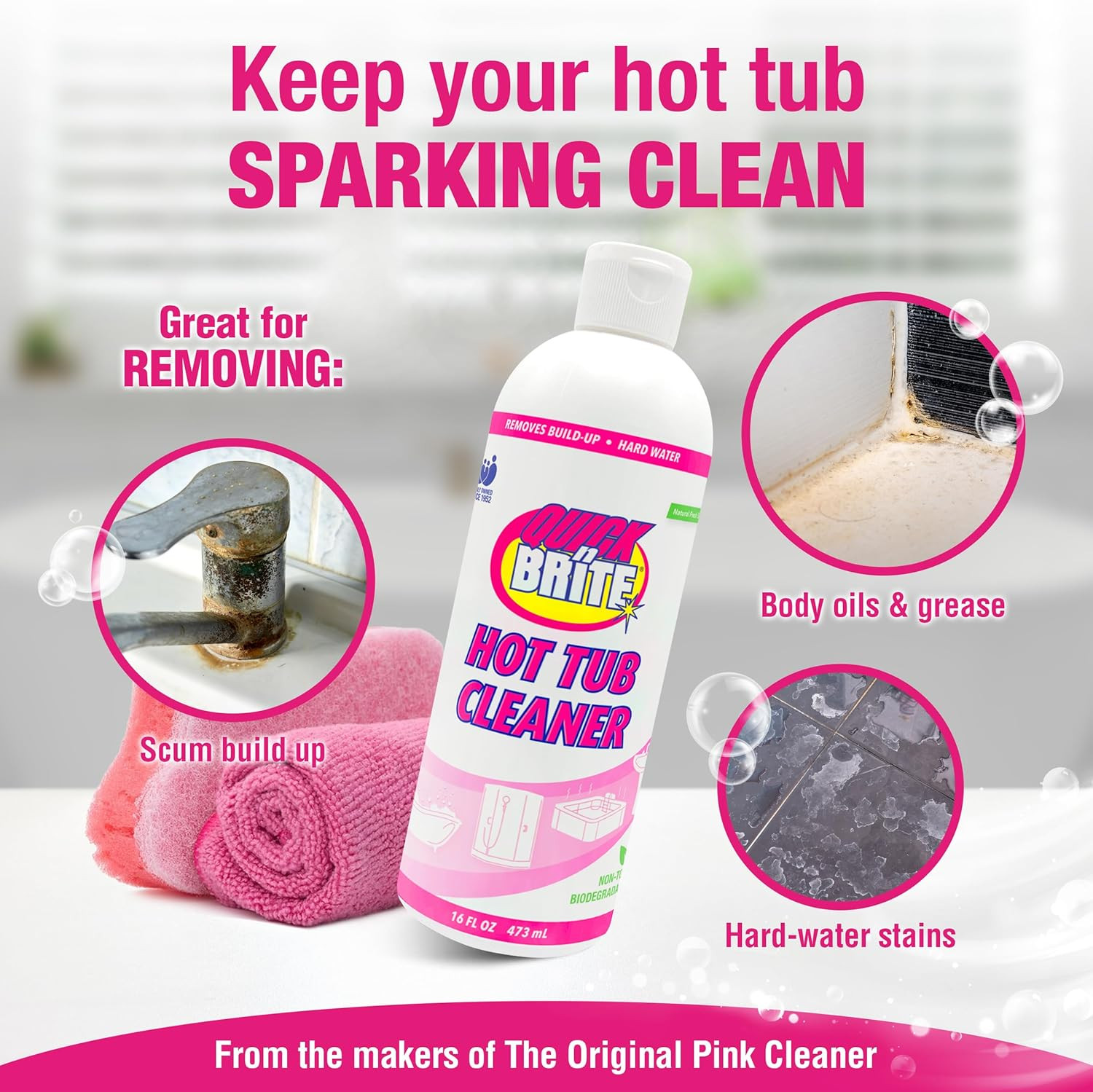 Quick N Brite Heavy Duty Hot Tub Cleaner Kit – Non-Abrasive Cleaning Gel with Sp